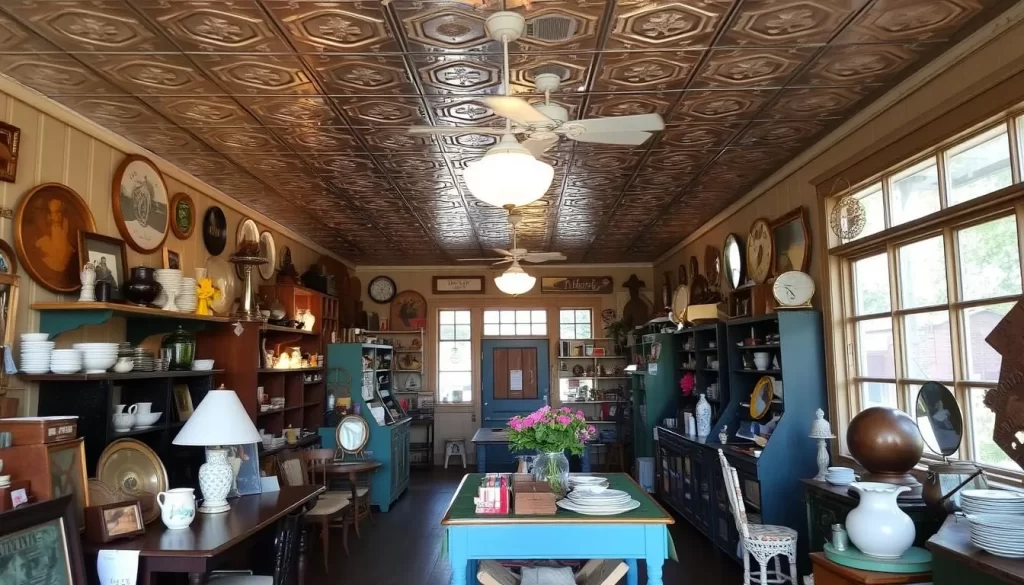 An old general store with original tin ceilings and a mix of modern and vintage items