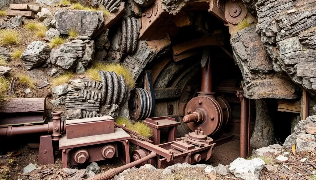 An old mine shaft with remnants of mining equipment in the Black Hills.