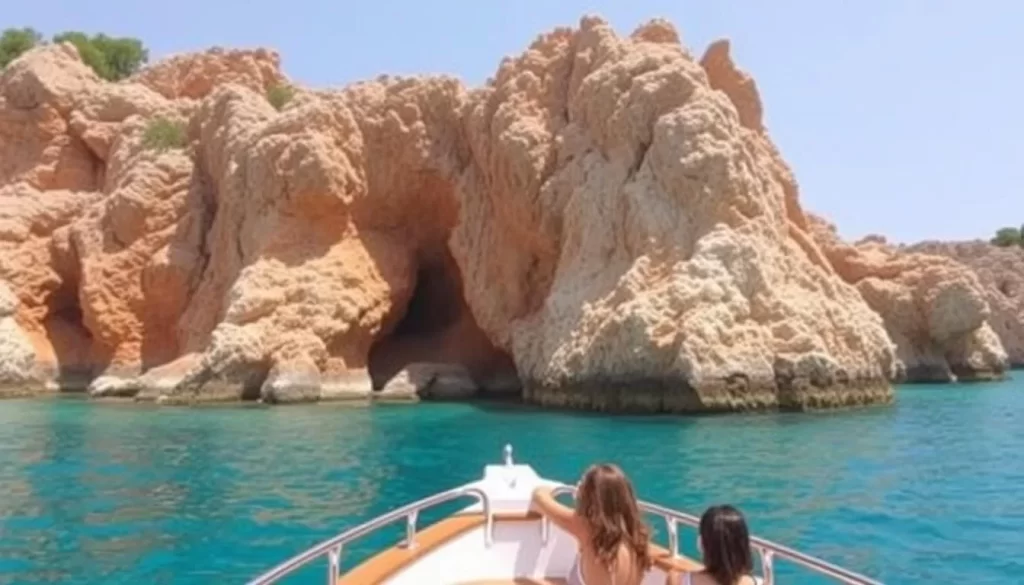Antalya boat tour with turquoise waters and orange-colored rocks