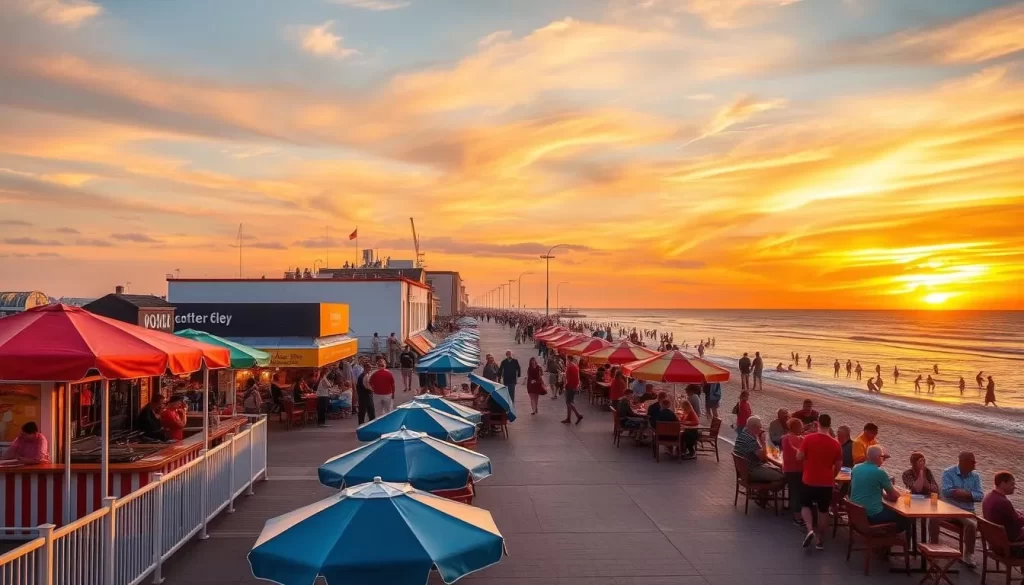 Beach bars along Ostend's seaside promenade