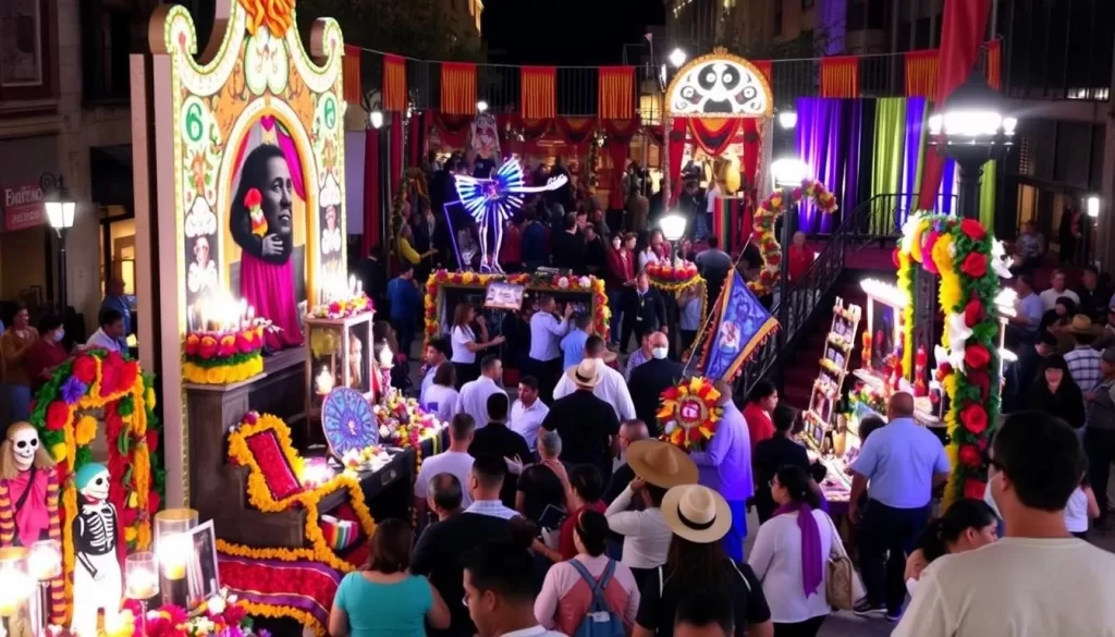 Dia De Los Muertos celebration in downtown El Paso with colorful displays