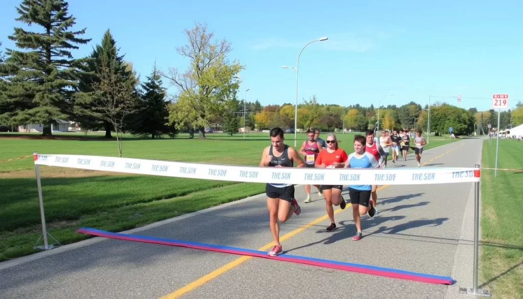 Flying Horse Half Marathon runners crossing the state line