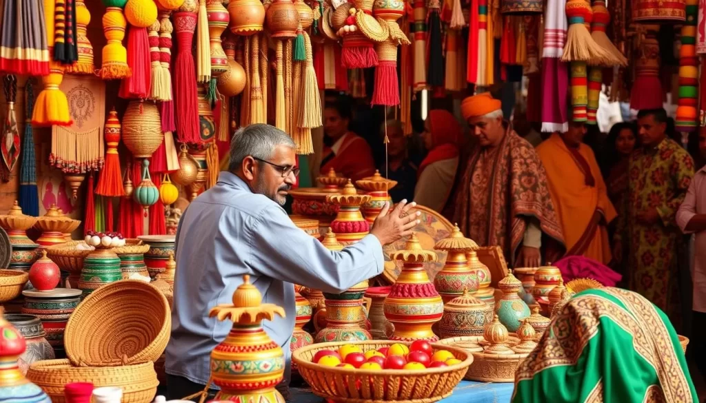 Generate an image of Aadi Mahotsav festival in Ranchi, showcasing tribal arts and crafts.