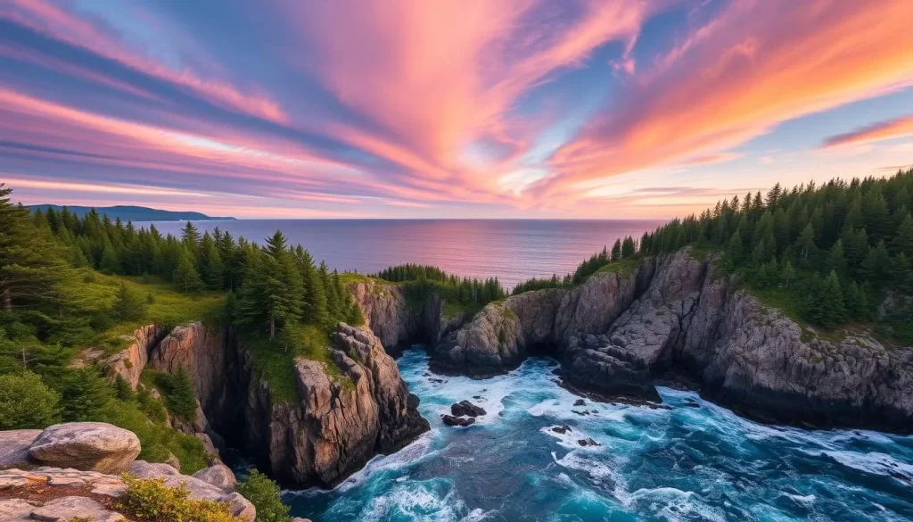 Generate an image of Acadia National Park's rugged coastline.