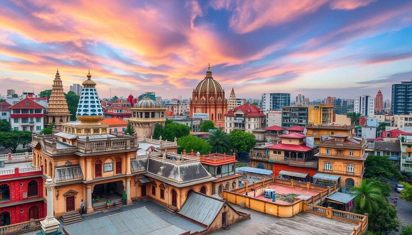 Generate an image of Agartala cityscape with a mix of historical and modern architecture.