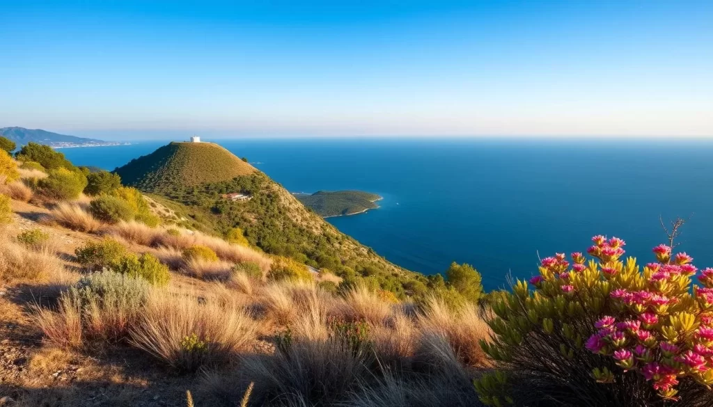 Generate an image of Amisos Hill with the Black Sea in the background
