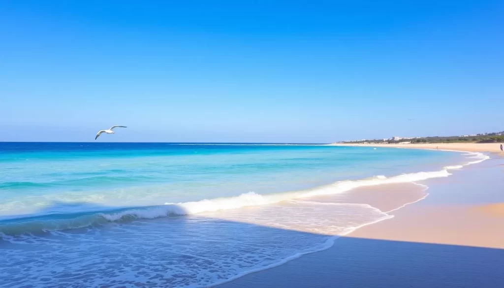 Generate an image of Ayazma Beach with its golden sand and crystal-clear turquoise waters.