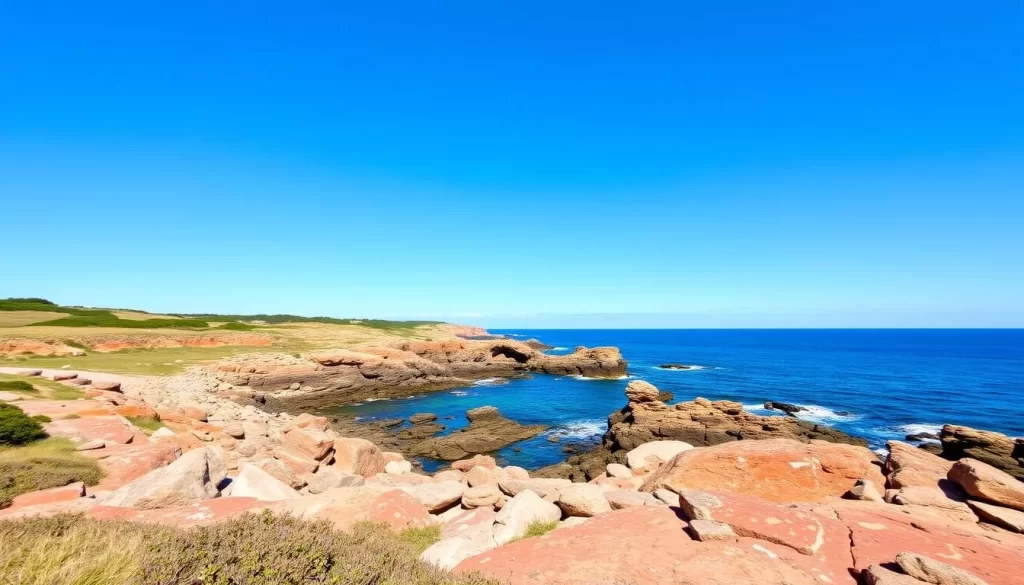 Generate an image of Beavertail State Park's scenic coastline
