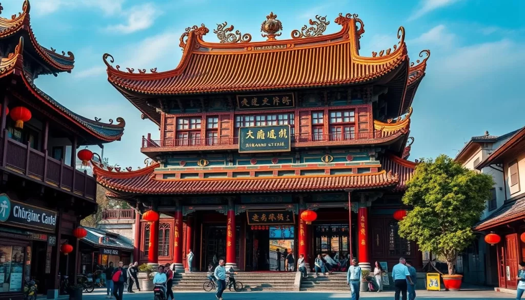 Generate an image of Beigang Chaotian Temple's majestic architecture and vibrant surroundings.