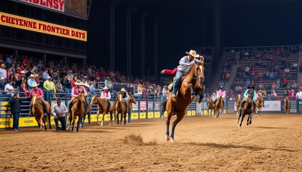 Generate an image of Cheyenne Frontier Days rodeo event