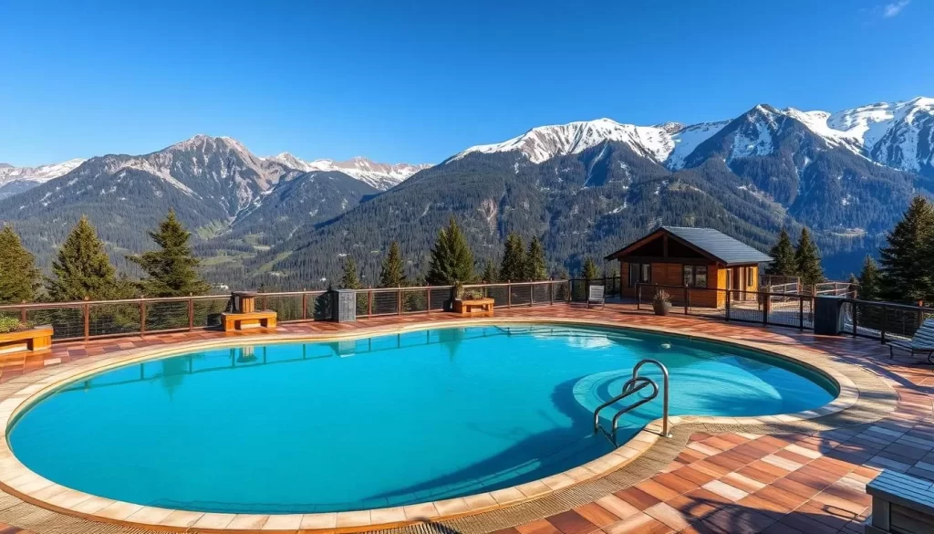 Generate an image of Chochołowskie Termy Zakopane, showcasing its thermal pools and stunning mountain views.