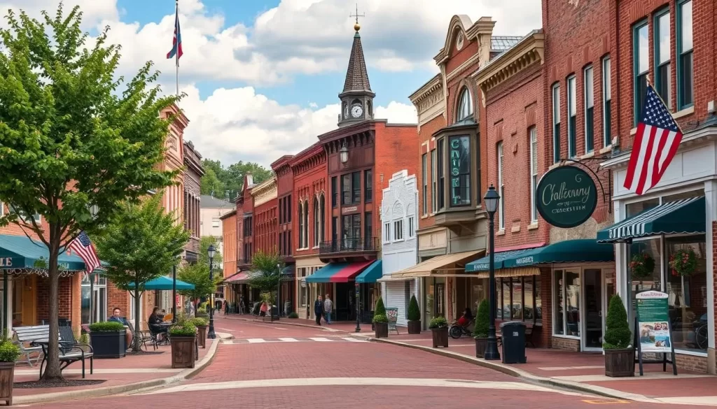 Generate an image of Crossville's downtown area, highlighting its charm.