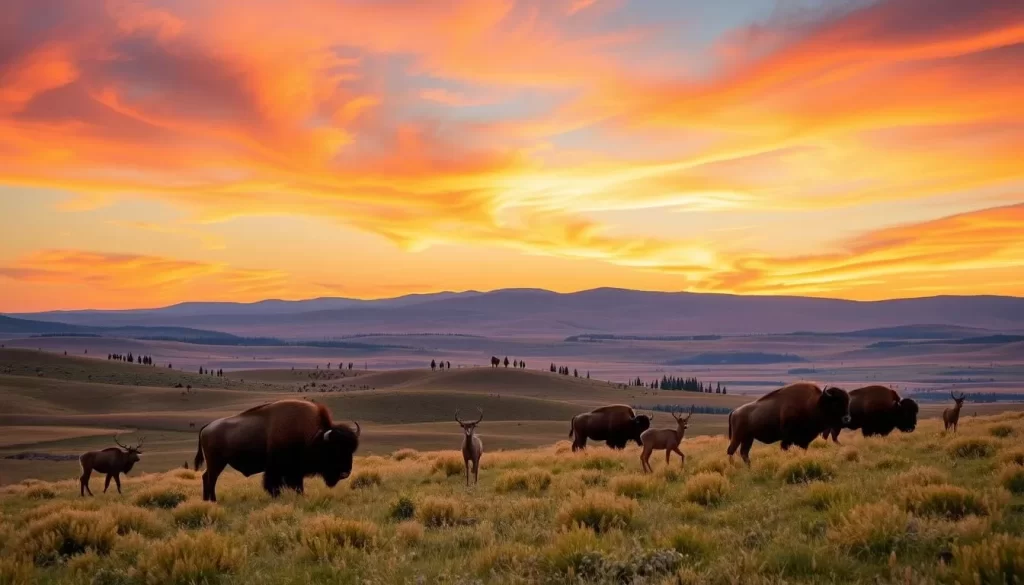 Generate an image of Custer State Park, highlighting its diverse wildlife and scenic landscapes.