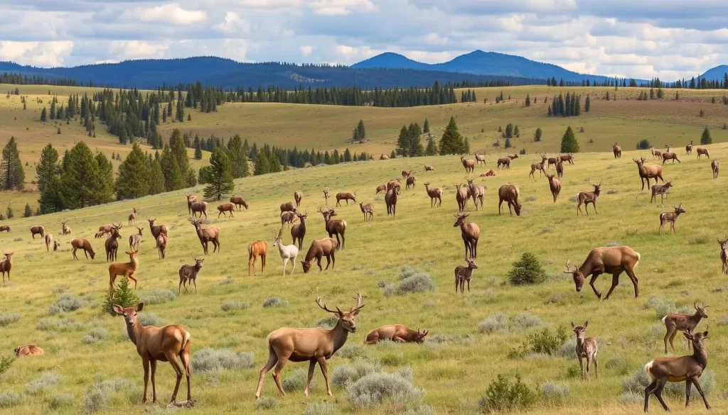 Generate an image of Custer State Park's scenic landscape with wildlife