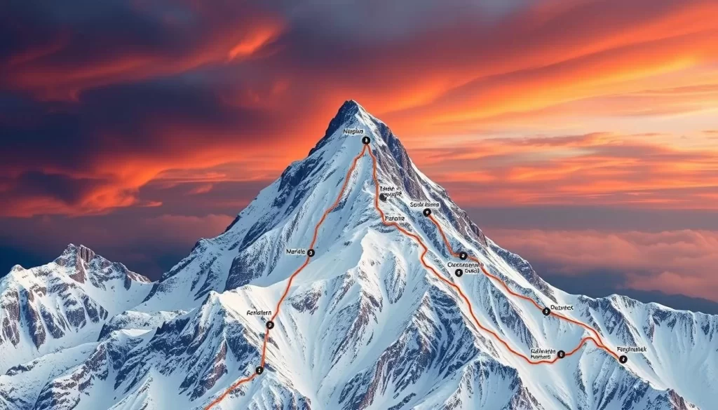 Generate an image of Demirkazık peak, highlighting its iconic silhouette and technical climbing routes.