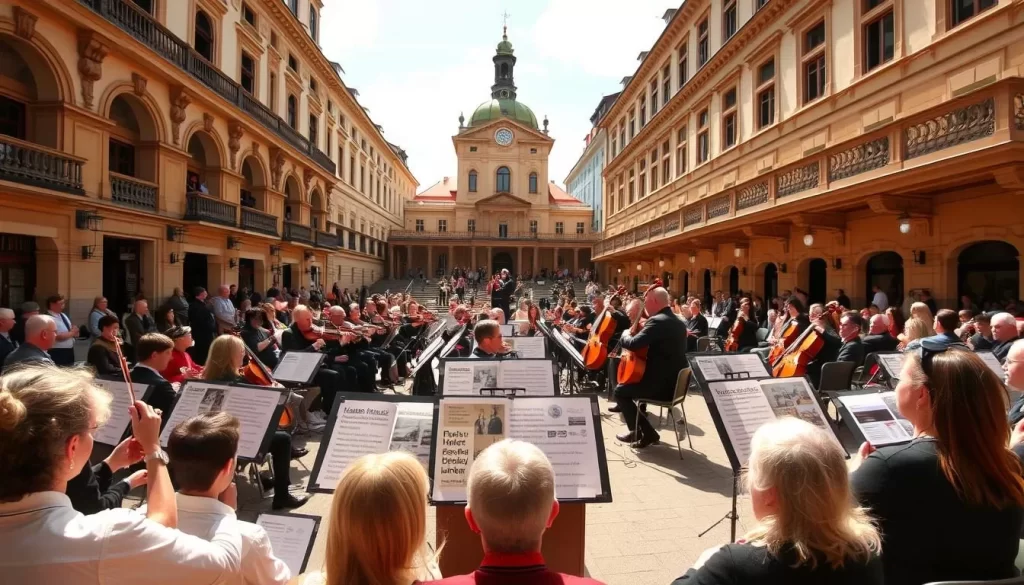 Generate an image of Eisenstadt's Haydn Days festival in September, showcasing world-class musicians performing in historic venues.