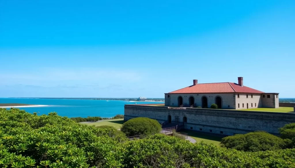 Generate an image of Fort Gaines on Dauphin Island, showcasing its historic architecture and scenic views.