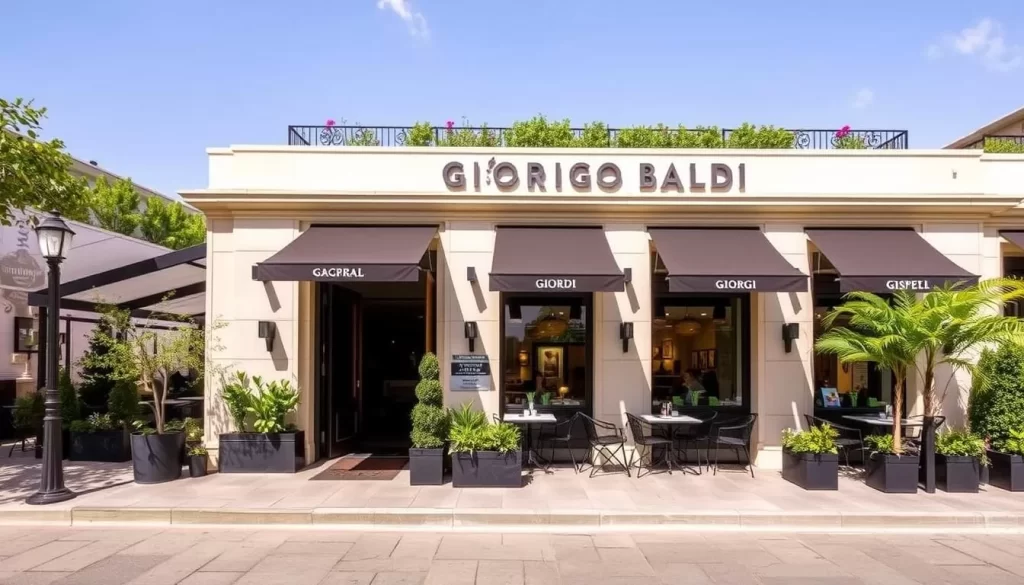 Generate an image of Giorgio Baldi's exterior, showcasing its discreet location.