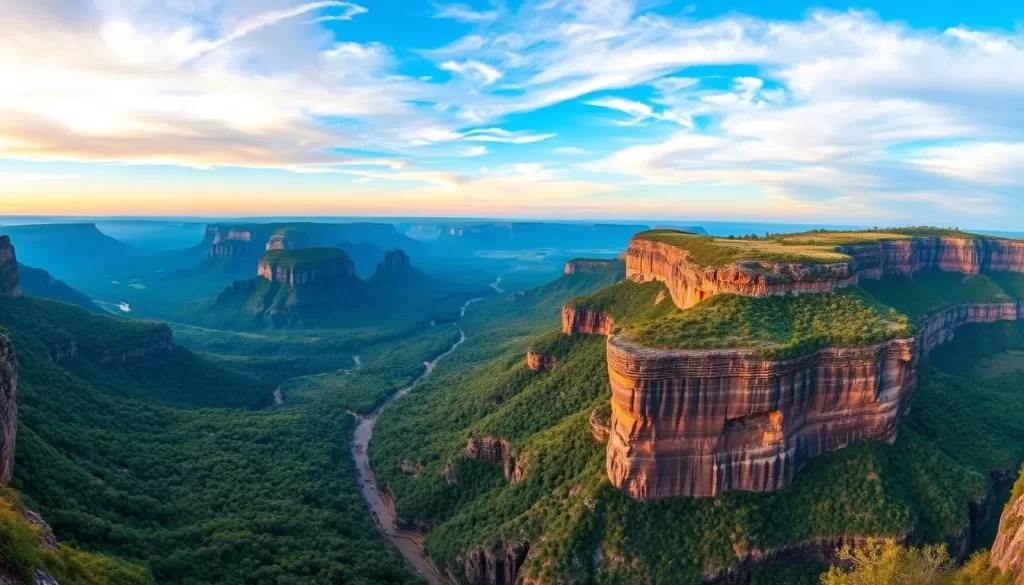 Generate an image of God's Window at Blyde River Canyon with a panoramic view of the Lowveld.
