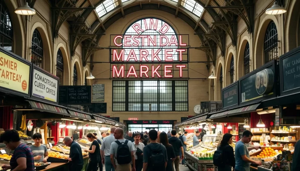 Generate an image of Grand Central Market's interior