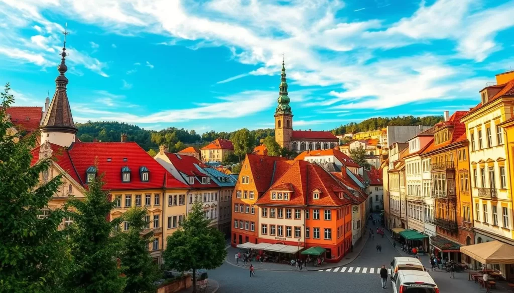 Generate an image of Graz Old Town, showcasing its historic buildings and charming streets.