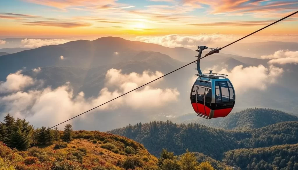 Generate an image of Gun Hill with a ropeway in operation.