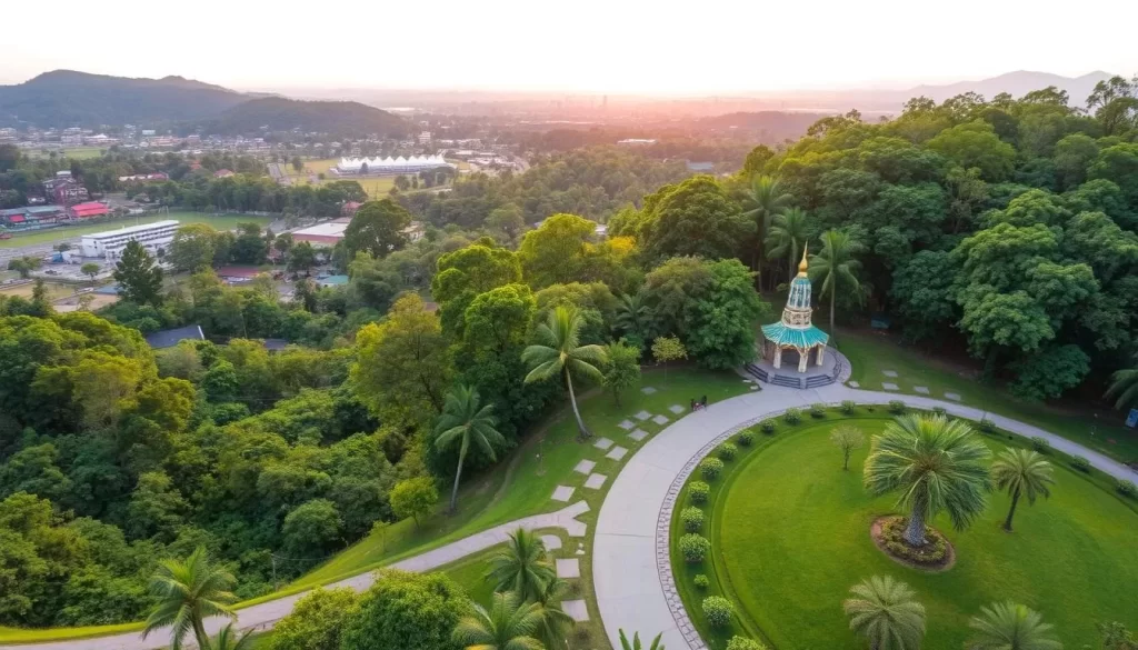 Generate an image of Hat Yai Municipal Park showcasing its natural beauty and panoramic views.