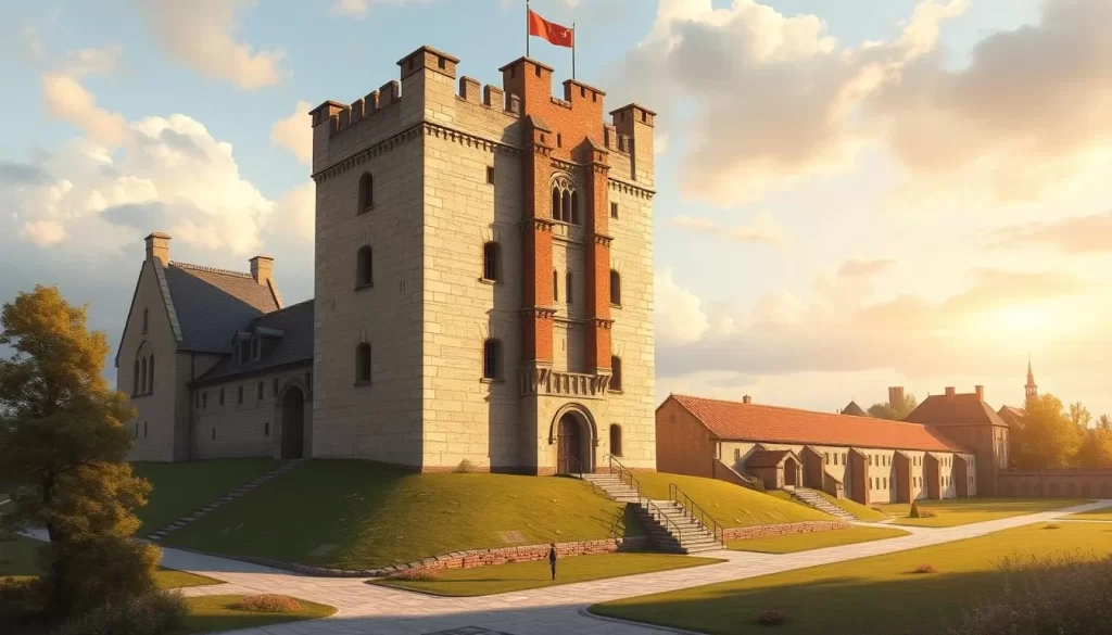 Generate an image of Henry VIII's Tower in Tournai, Belgium, showcasing its historical significance and architectural features.