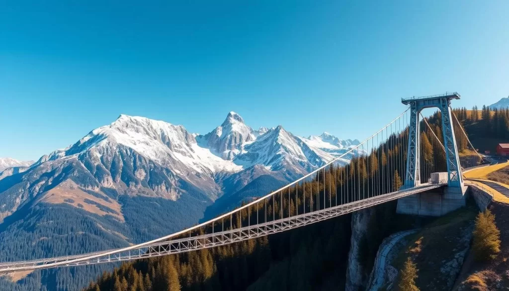 Generate an image of Highline179 suspension bridge with the Austrian Alps in the background.