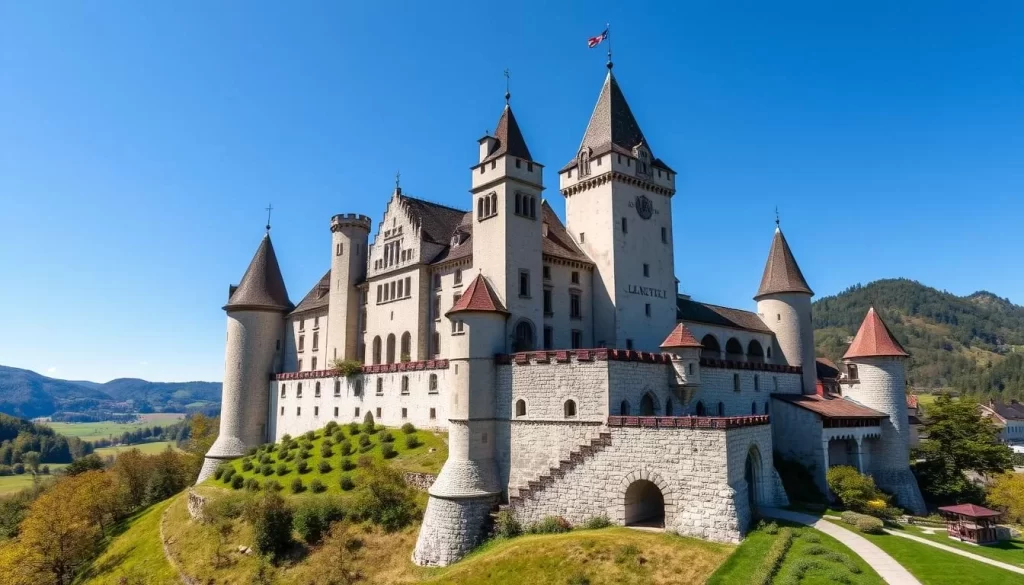 Generate an image of Hochosterwitz Castle near Klagenfurt, showcasing its medieval architecture and surroundings.