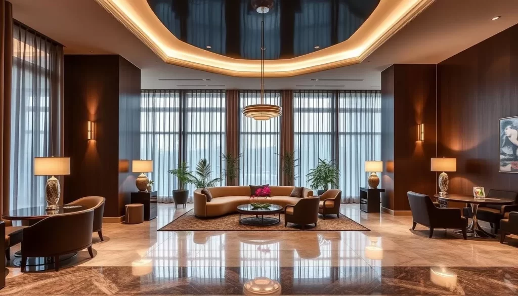Generate an image of Impulshotel FREIGOLD's elegant lobby with modern decor.