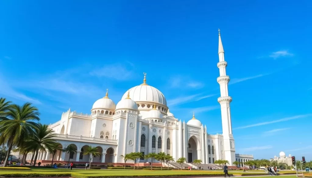 Generate an image of Istiqlal Mosque, the largest mosque in Southeast Asia, with its striking modern architecture.