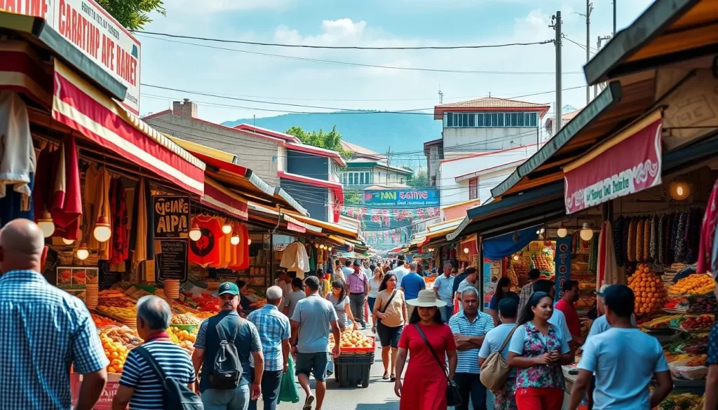 Generate an image of Karatina Open Air Market with vibrant colors and bustling activity.