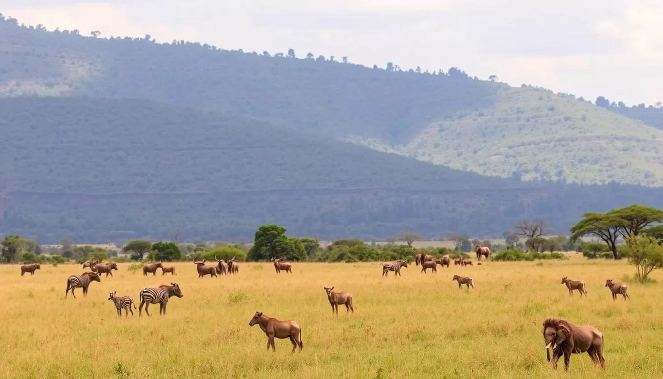 Generate an image of Katavi National Park's vast wilderness with diverse wildlife.