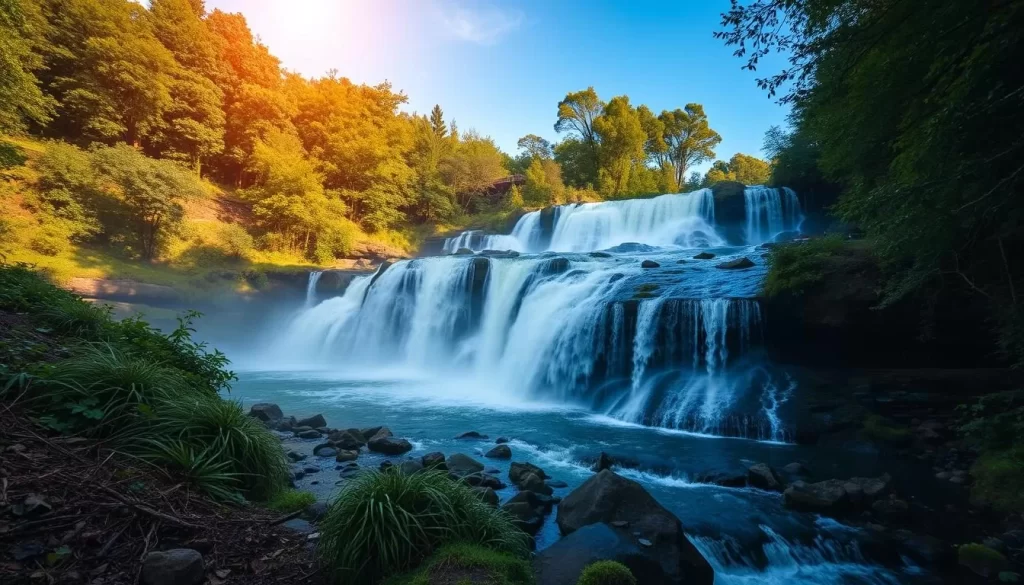 Generate an image of Kempty Falls with lush greenery surrounding it.