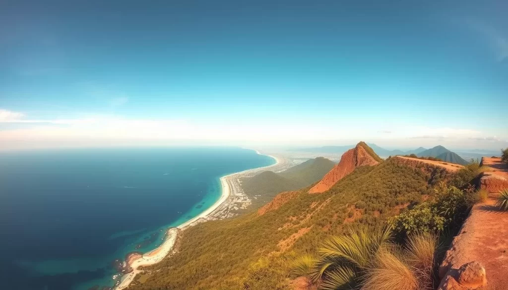 Generate an image of Khao Daeng Viewpoint with a panoramic view of the coastline