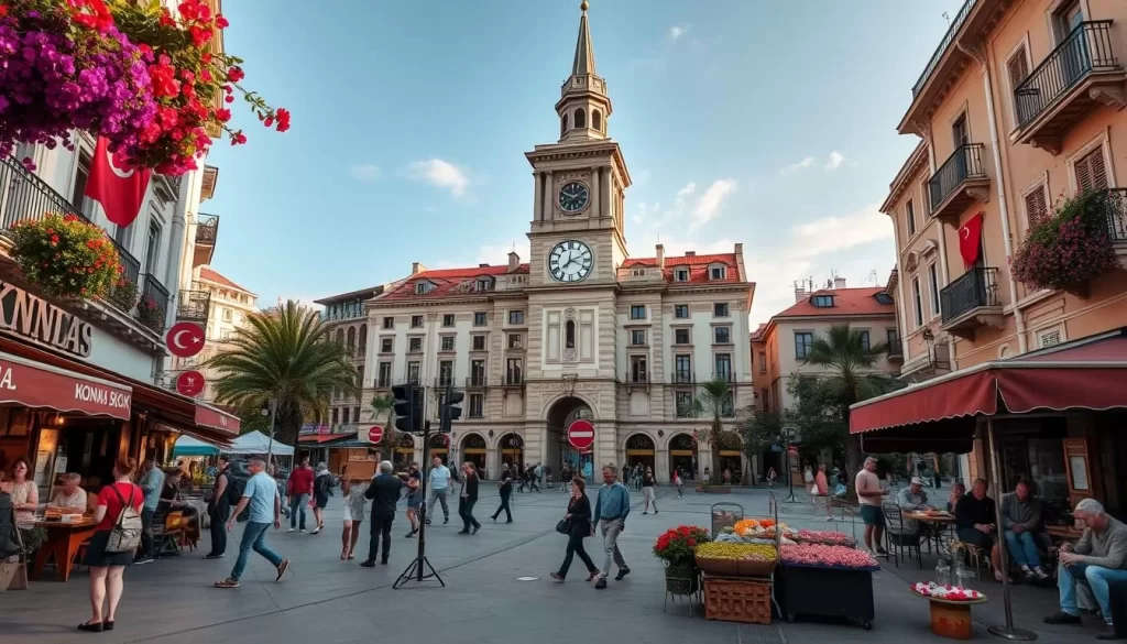Generate an image of Konak Square with the Clock Tower in Izmir, Turkey.