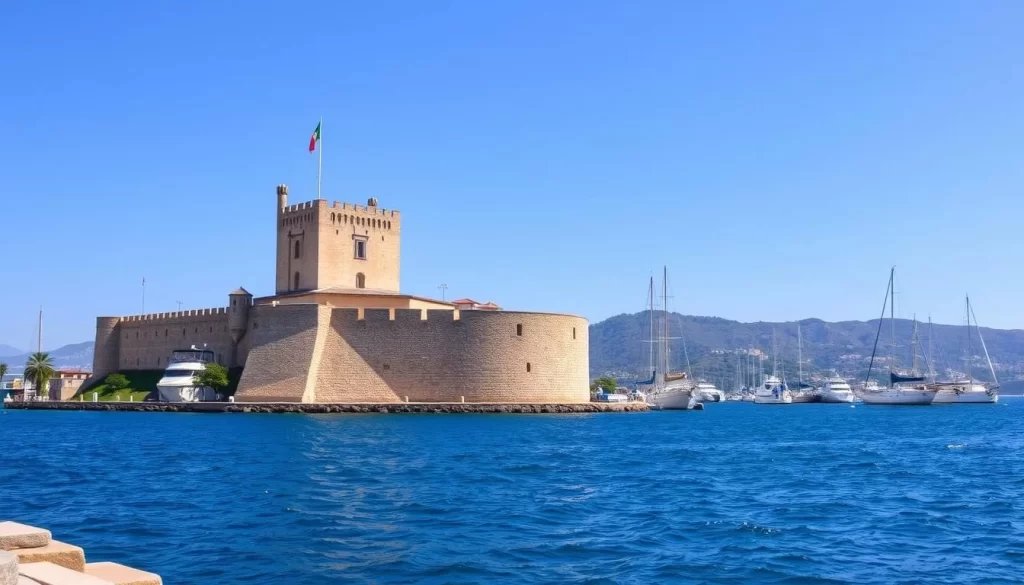 Generate an image of Marmaris Castle with its historic walls and harbor views.