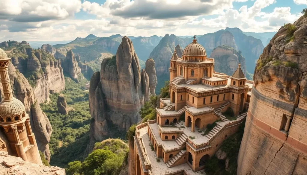 Generate an image of Meteora's exterior or interior.