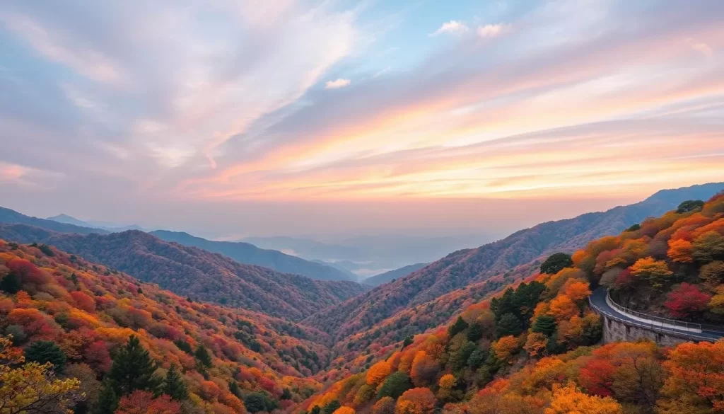 Generate an image of Naejangsan National Park during autumn, with its vibrant fall foliage.
