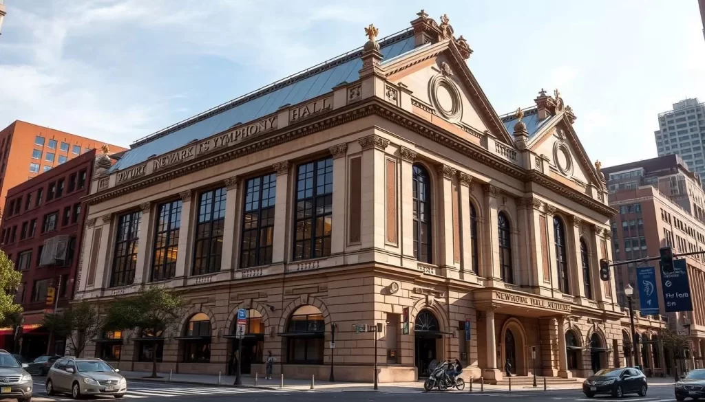 Generate an image of Newark Symphony Hall on Broad Street, Newark, New Jersey.