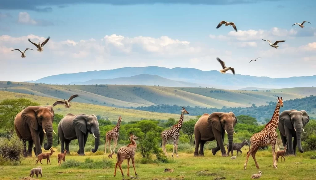 Generate an image of Ol Donyo Sabuk National Park with diverse wildlife.