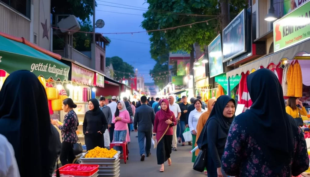 Generate an image of Pasar Besar Siti Khadijah with vibrant colors and bustling activity.