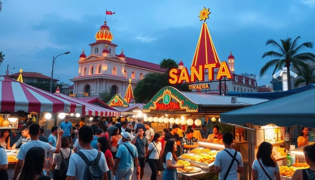 Generate an image of Pasar Santa Jakarta, highlighting its trendy food stalls and shopping areas.