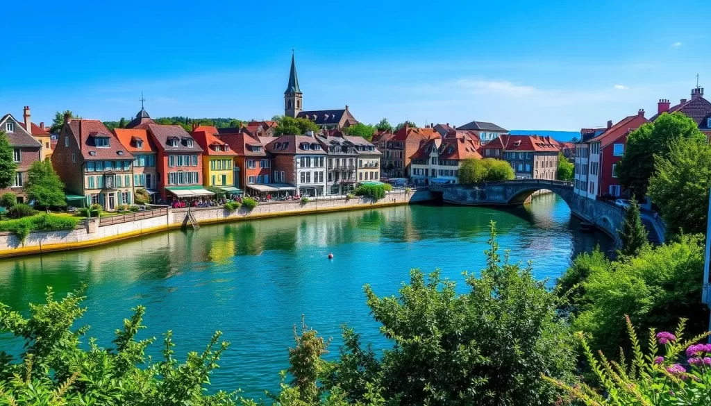 Generate an image of Petite France's picturesque landscape