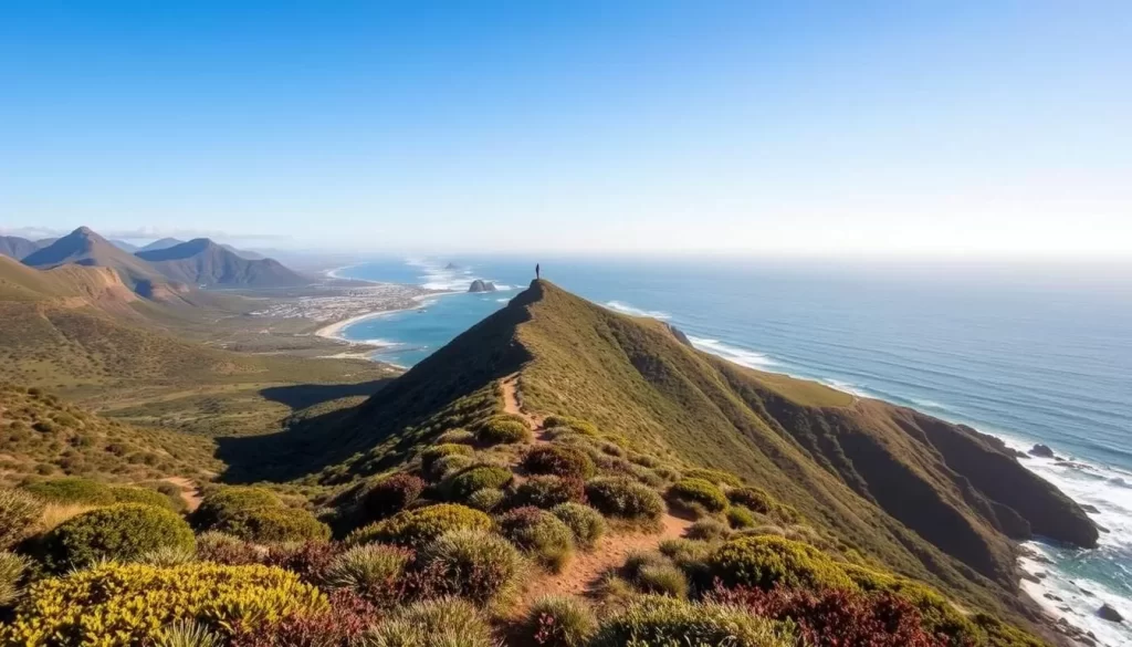 Generate an image of Plettenberg Bay's Robberg Nature Reserve with its scenic hiking trails and marine wildlife.