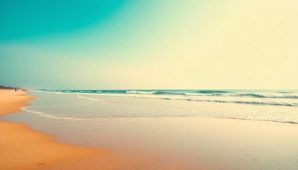 Generate an image of Puducherry's serene beaches during the best time to visit.