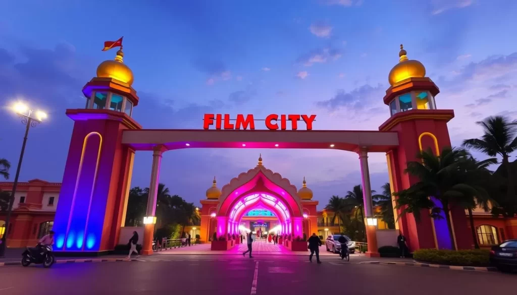 Generate an image of Ramoji Film City's iconic entrance