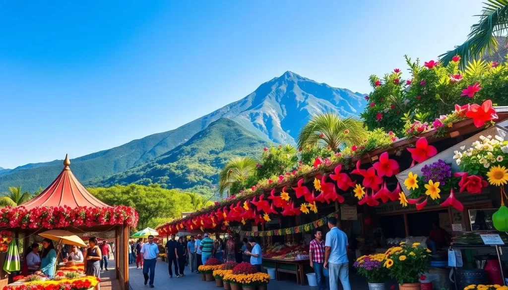 Generate an image of Reiek Mountain during the Anthurium Festival