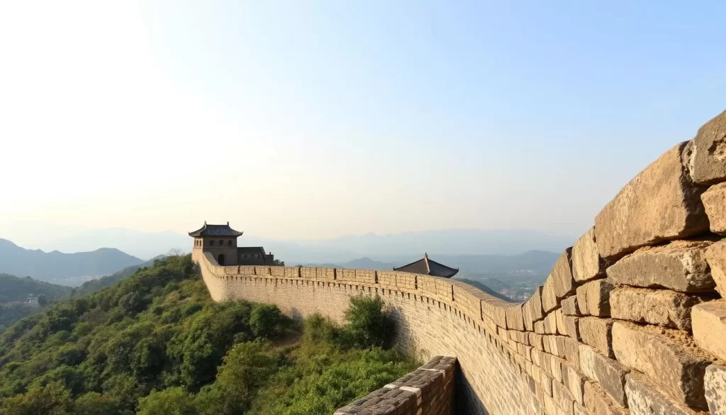 Generate an image of Sangdang Sanseong Fortress's stone walls and its scenic views.